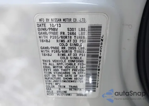 2014 Infiniti Qx70 z USA, uszkodzony, nr VIN JN8CS1MU3EM451728